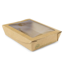 Load image into Gallery viewer, 1100ml kraft brown bio window box with clear PLA lid panel for salads
