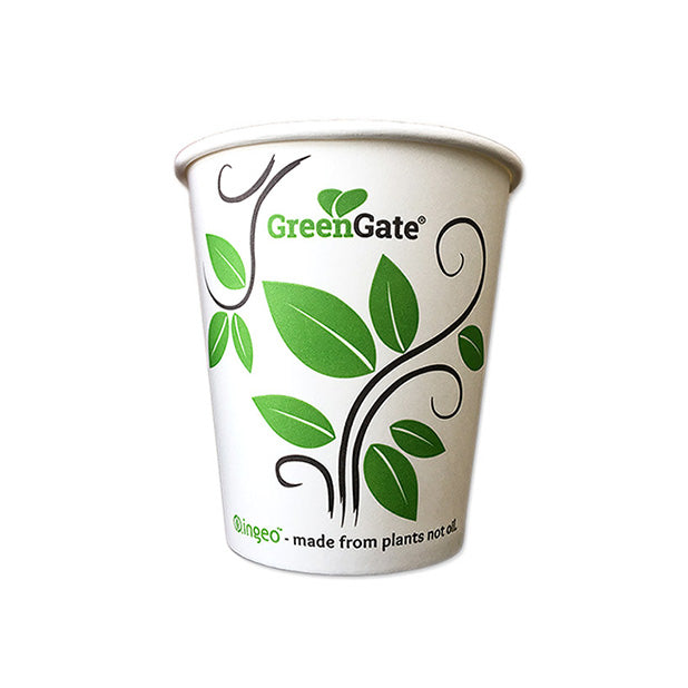 10oz eco hot cup with a green leaf design